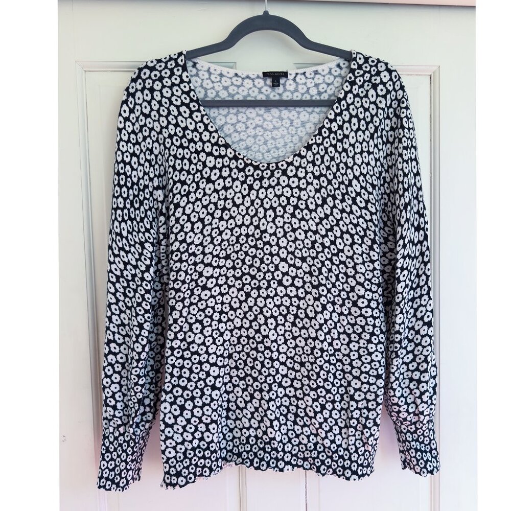 Talbots 'Ditsy' lightweight Marimekko like sweater L